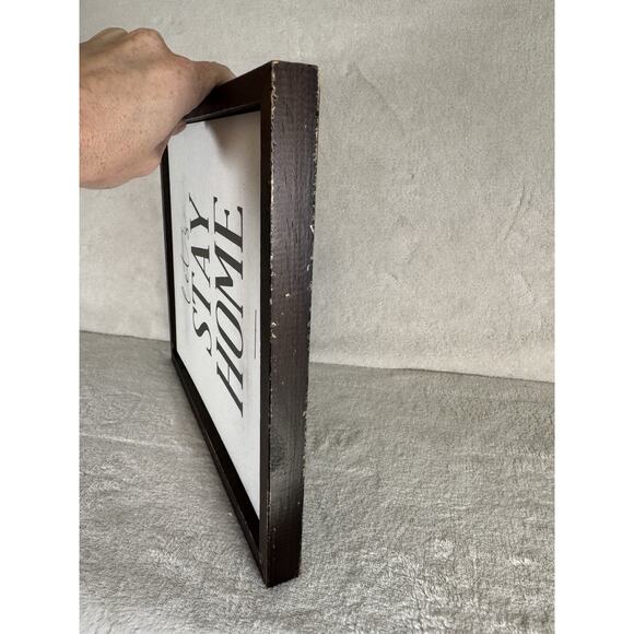 Hobby Lobby Framed Wall Sign Plaque “Let’s Stay Home” Black White Farmhouse 12” - Picture 7 of 8